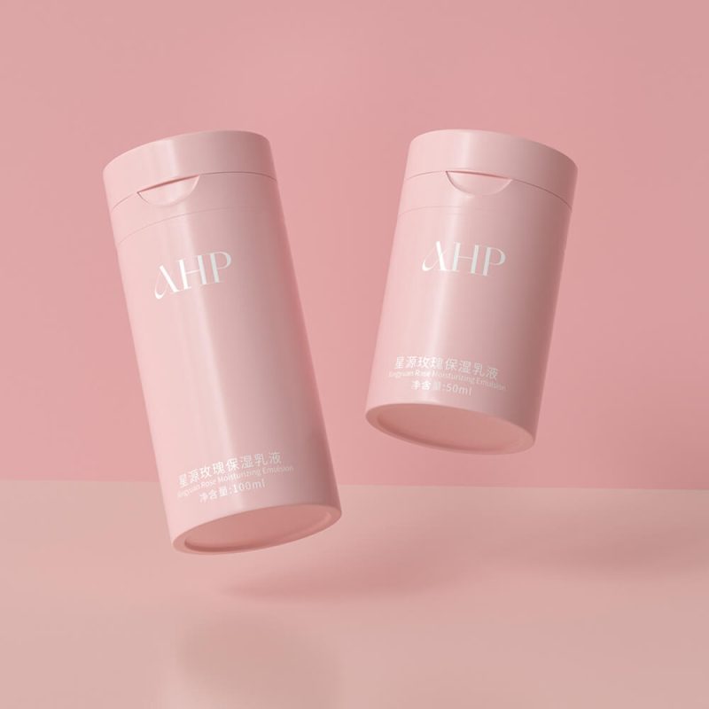 Pink airless pump bottle with flip cap