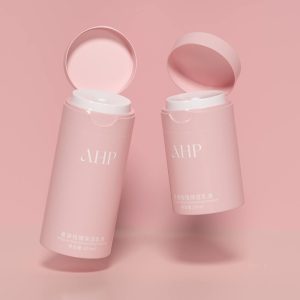 Pink airless pump bottle with flip cap