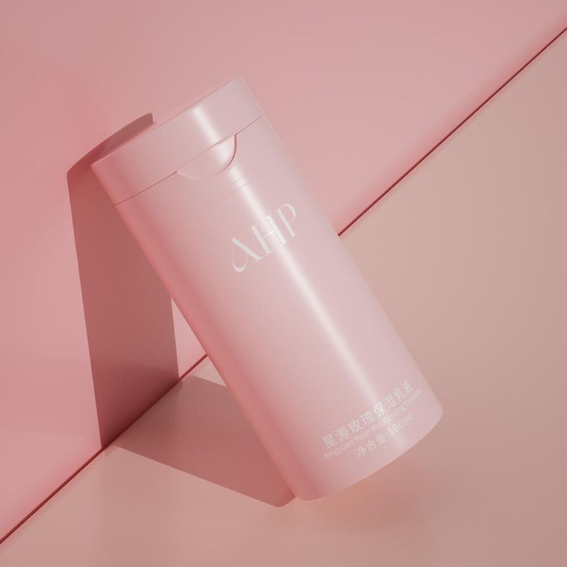 Pink airless pump bottle with flip cap