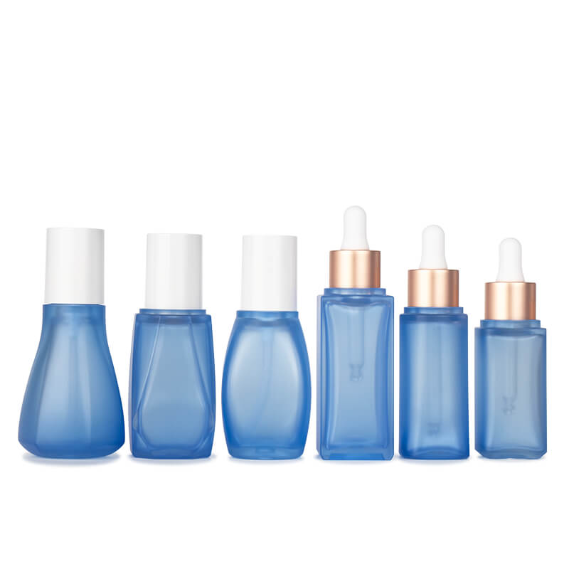 frosted blue PETG cosmetic bottles