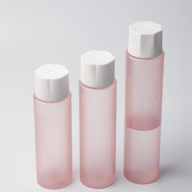 Pink PET oil bottles with twist lock cap