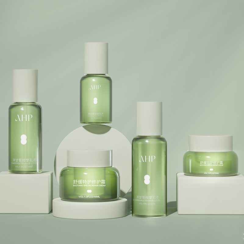 Luxury green PETG cosmetic bottle set