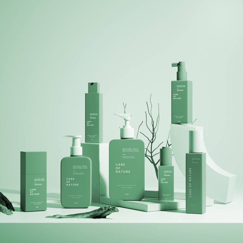 Green square skincare bottle set