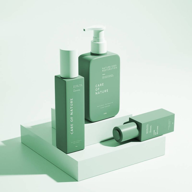 Green square skincare bottle set