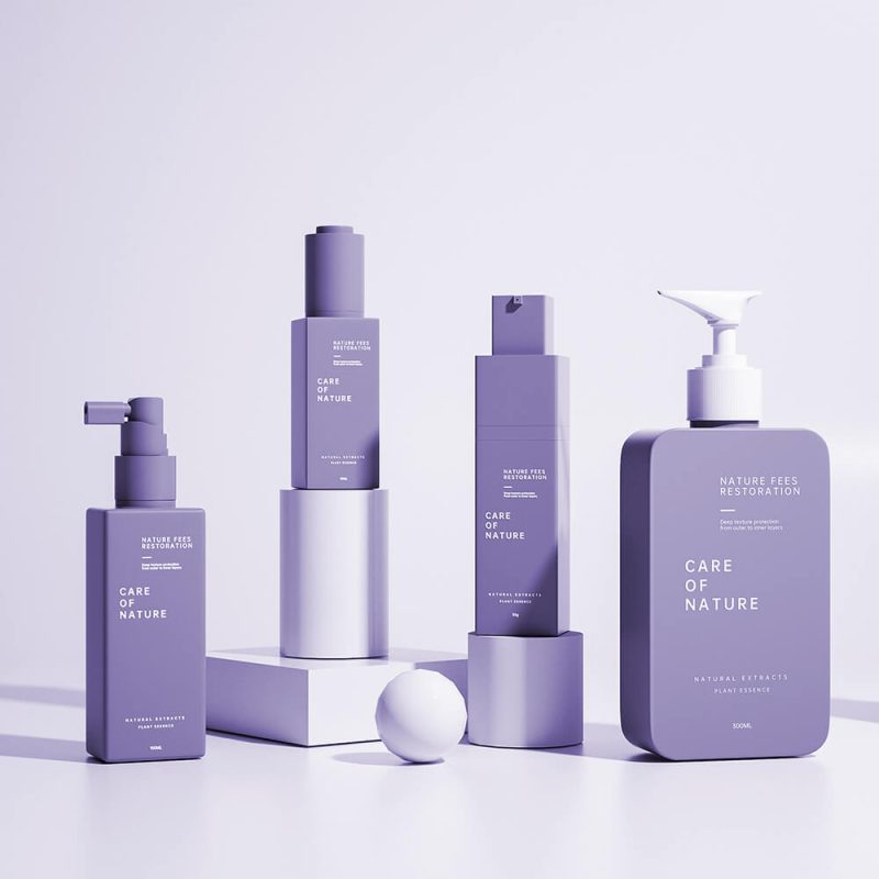 Purple square skincare bottle set