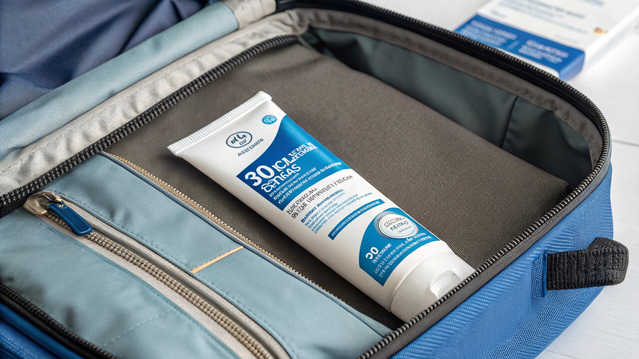 sunscreen tube in the bag