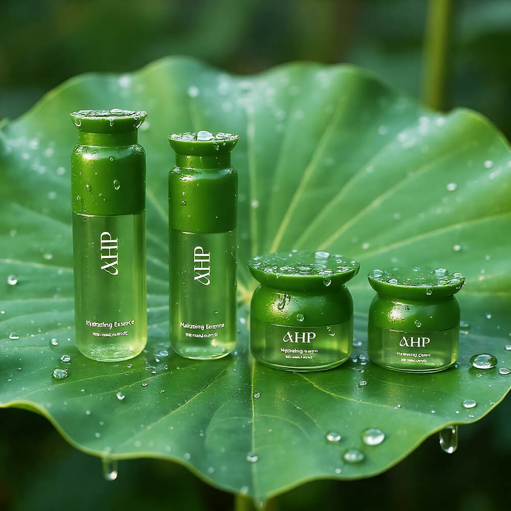 Green skincare bottle set