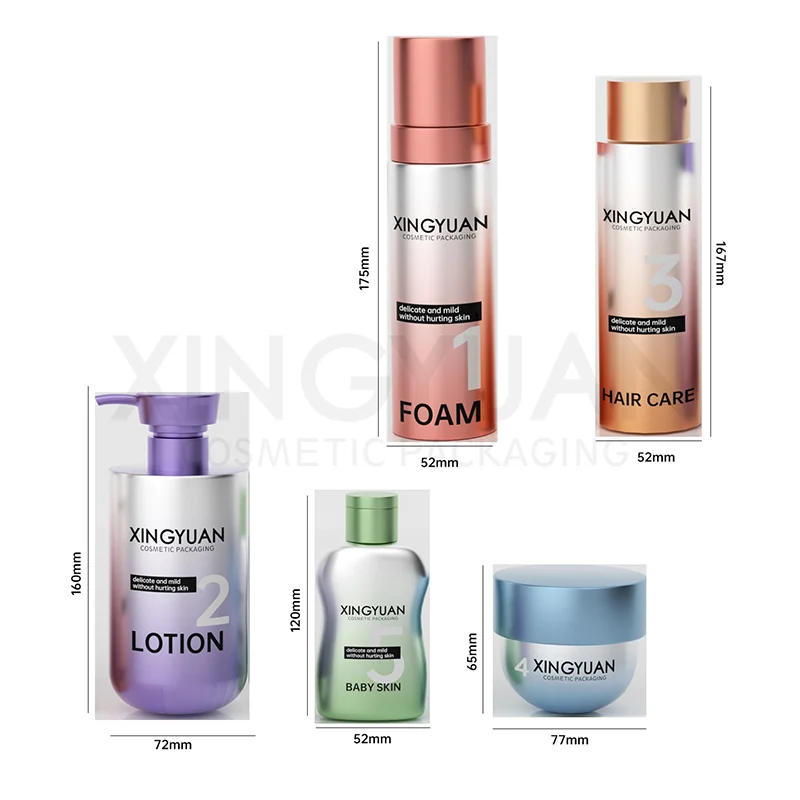 Metalic hair care bottle set