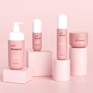 pink hair care bottle set